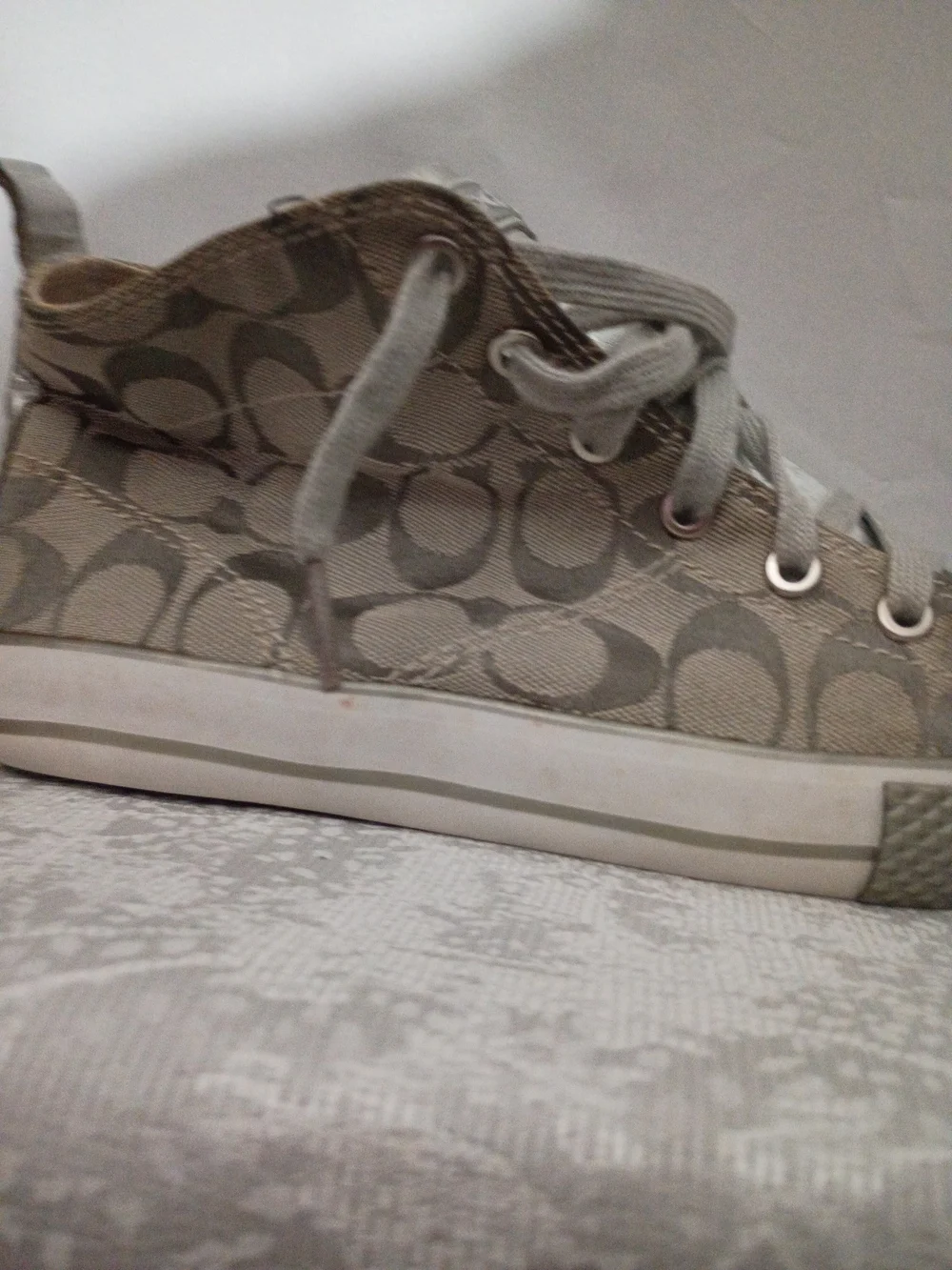 Coach Metallic Silver Monogram High-Top Sneakers